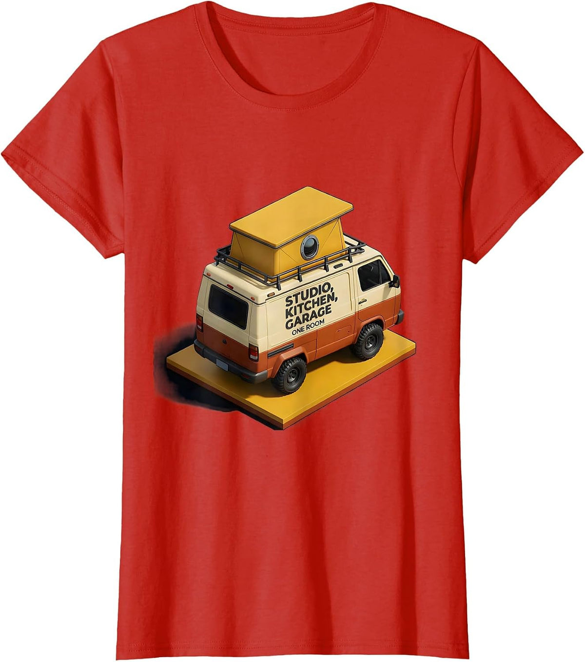 Studio, Kitchen, Garage: One Room Retro Van Life Nomads T-Shirt - Red