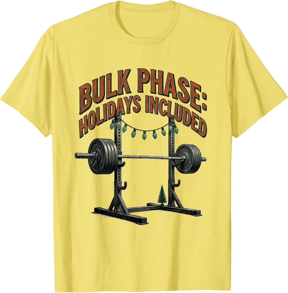 Men's Bulk Phase: Holidays Included Vintage Weightlifting T-Shirt - Lemon Yellow