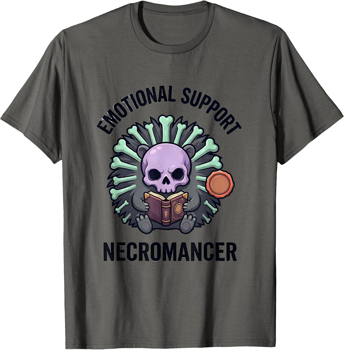 Men's Emotional Support Necromancer Pastel Goth Kawaii Horror T-Shirt - Asphalt Grey