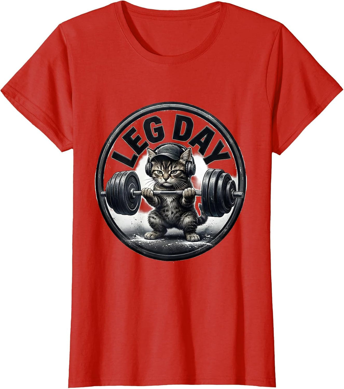 Leg Day Funny Gym Workout Cat Weightlifting Meme Humor T-Shirt - Red