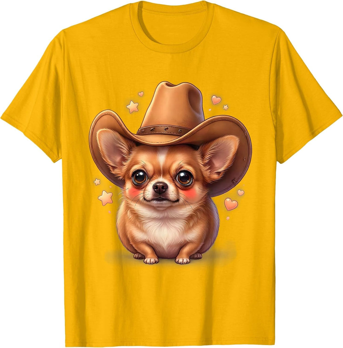 Men's Funny Chihuahua in Oversized Cowboy Hat T-Shirt - Golden Yellow