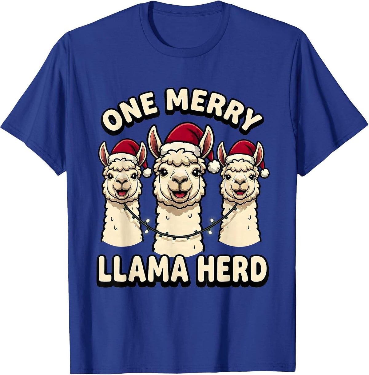 Men's One Merry Llama Herd Funny Llama Lover Christmas Humor T-Shirt - Royal Blue