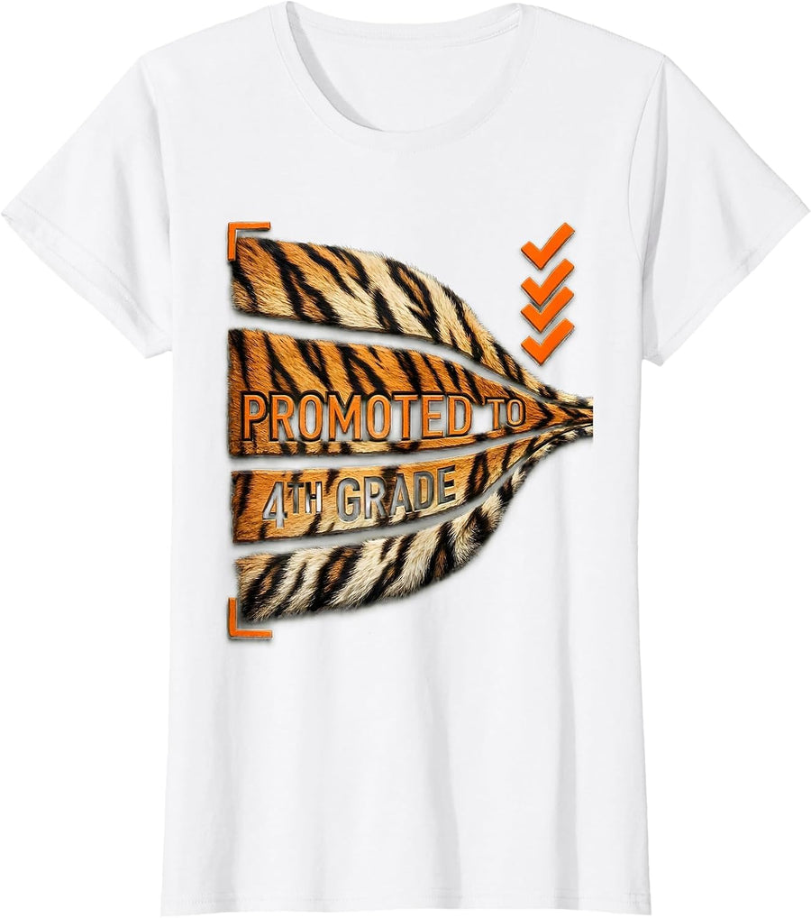 Women's PROMOTED TO 4TH GRADE Camo Fourth Grade Back To School Boys T-Shirt - White