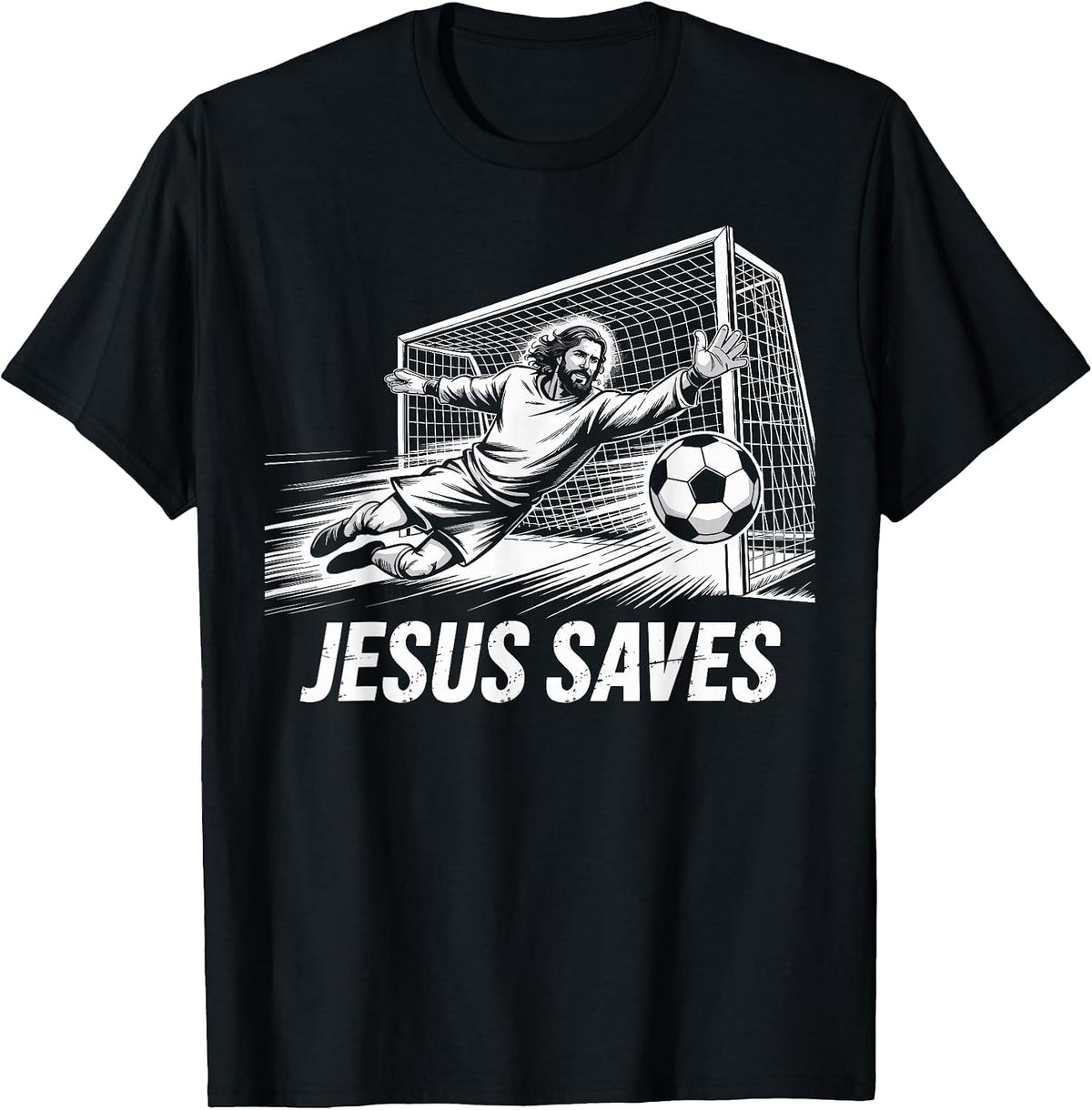 Soccer Goalie Goalkeeper Jesus Saves Christian Soccer Player T-Shirt - Black