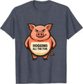 Hogging All The Fun Funny Pig Farm Animal Lover Mascot Logo T-Shirt - Heather Blue