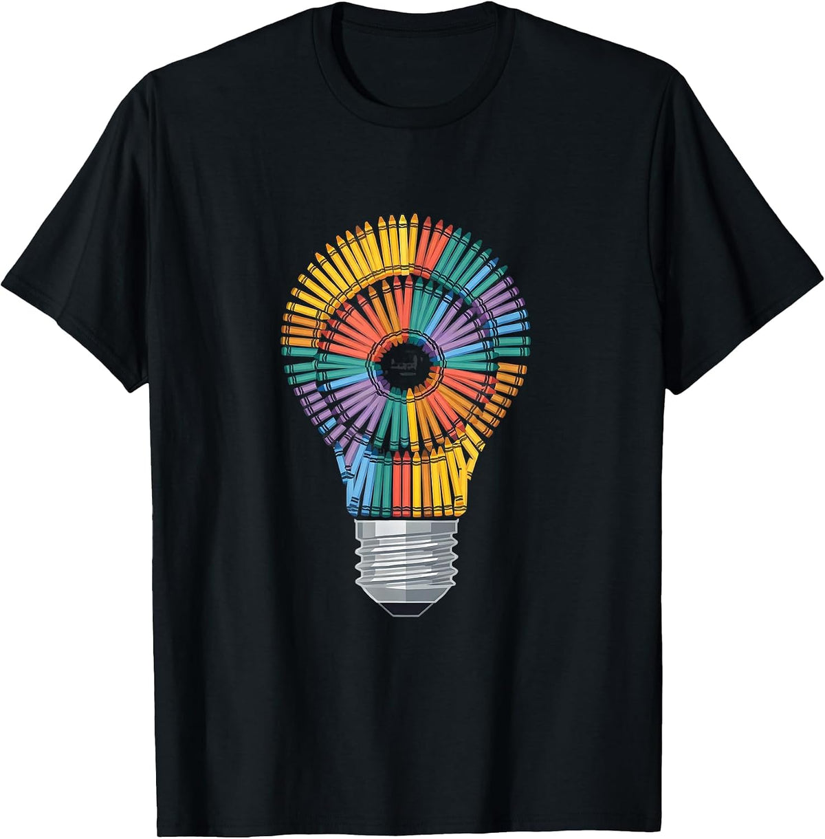 Men's Crayon Lightbulb Paraprofessional Graphic Design T-Shirt - Black