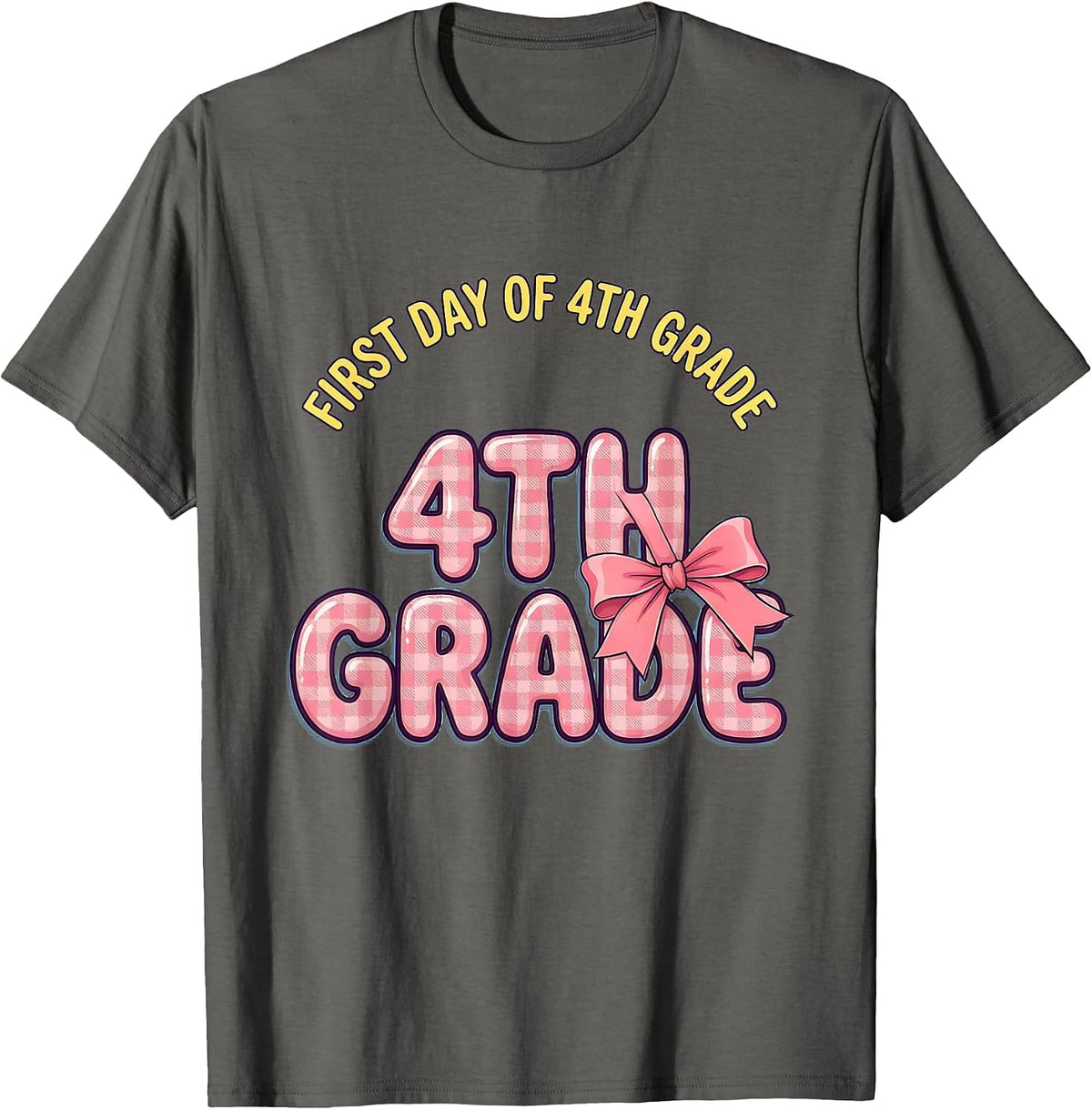 Men's First Day Of 4th Grade Coquette Bow Back To School Teacher T-Shirt - Asphalt Grey