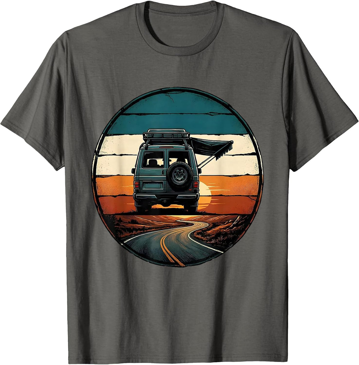 Retro Camper Van Life Road Trip Badge T-Shirt - Asphalt Grey