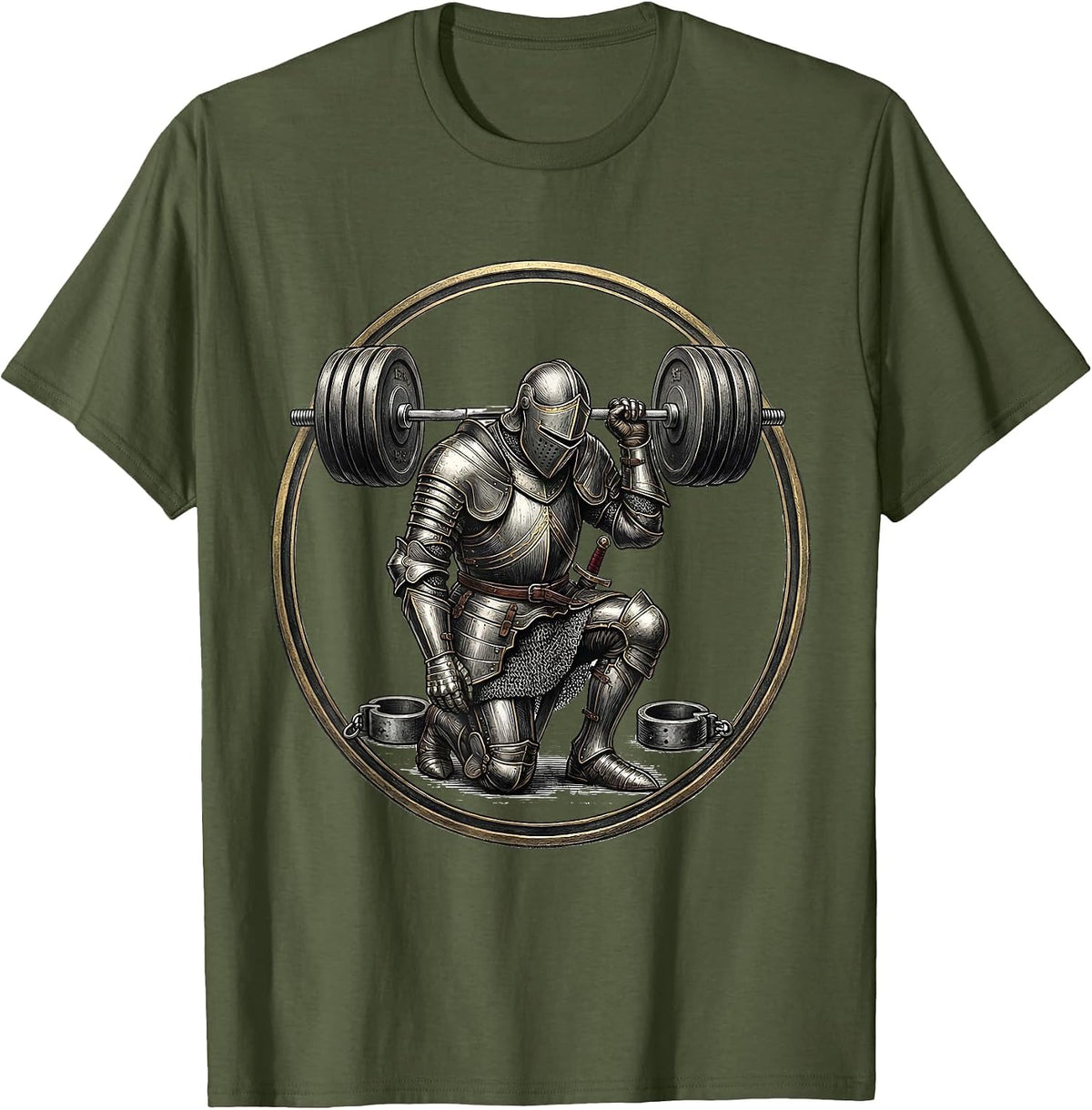 Men's Knight Weightlifter Gym Humor Medieval Workout T-Shirt - Olive Green