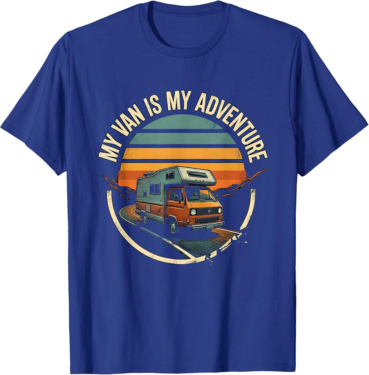 Men's My Van Is My Adventure Vintage Van Life Road Trip Nostalgia T-Shirt - Royal Blue