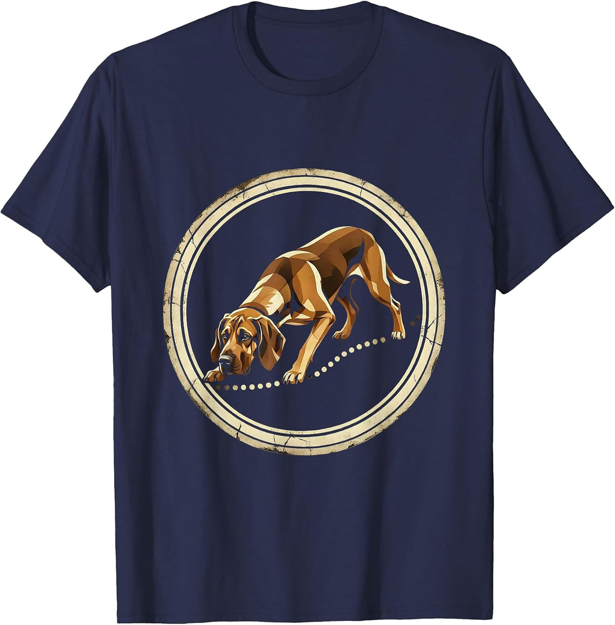 Men's Bloodhound On The Trail Hunting Dog Illustration T-Shirt - Navy Blue