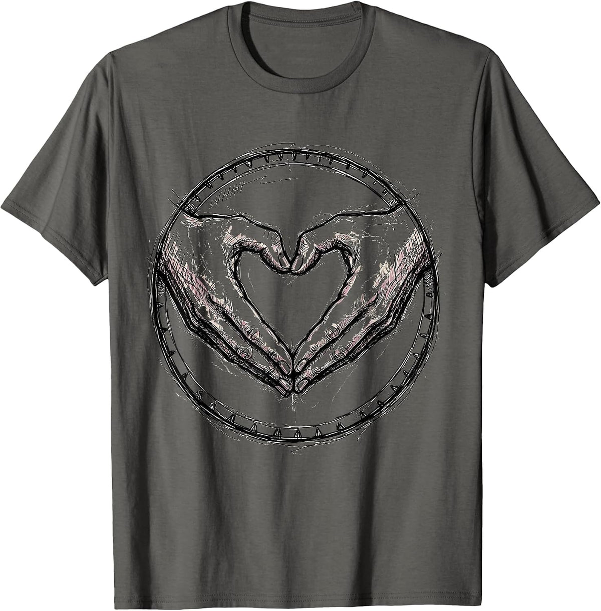 Interlocked Hands Heart Pride Graphic Design T-Shirt - Asphalt Grey