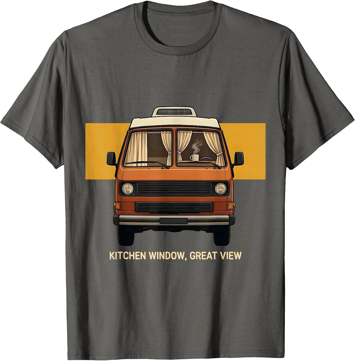 Kitchen Window Great View Retro Van Life Nomads Camper Van T-Shirt - Asphalt Grey