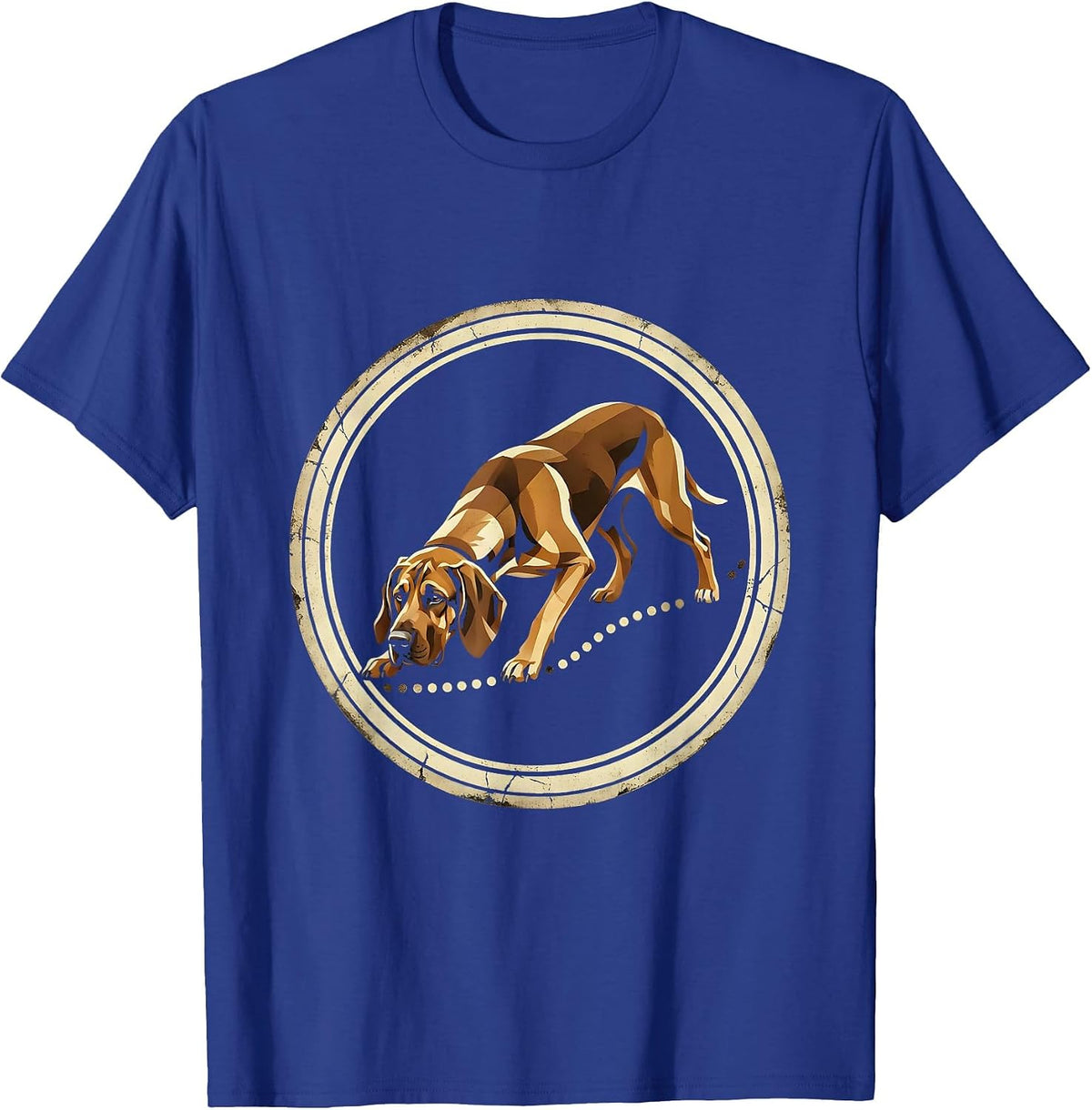 Men's Bloodhound On The Trail Hunting Dog Illustration T-Shirt - Royal Blue