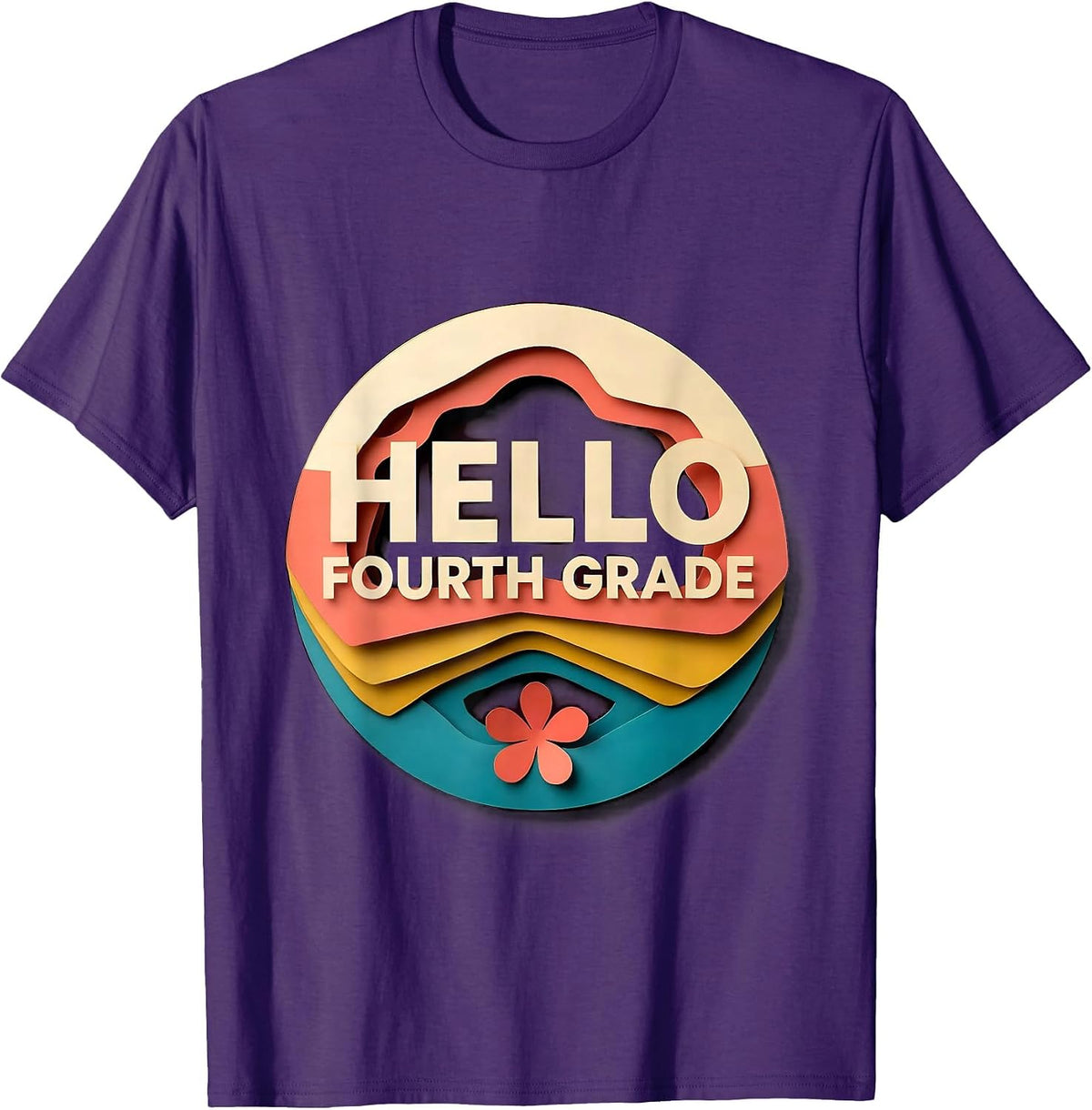 Hello Fourth Grade Paper Cutout Back To School Teacher Girl T-Shirt - Purple