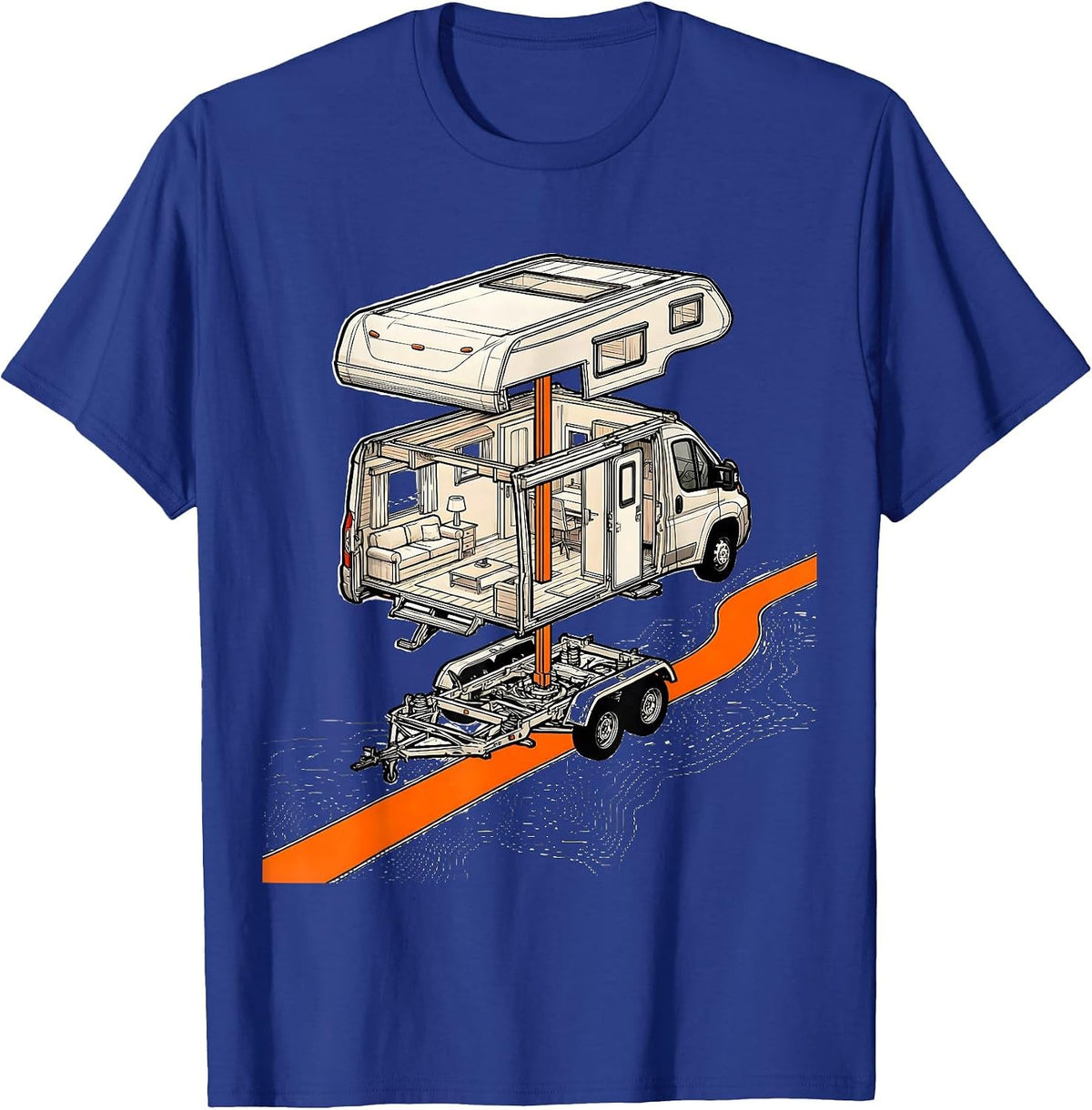 Camper Van Exploded View Retro Van Life Nomads T-Shirt - Royal Blue