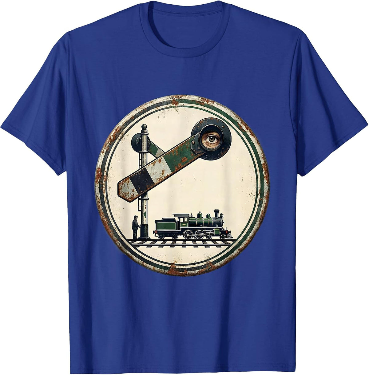 Vintage Steam Locomotive Train Enthusiast Badge T-Shirt - Royal Blue