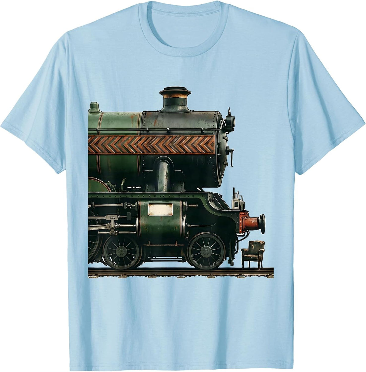 Men's Steam Locomotive Vintage Train Enthusiast Gift T-Shirt - Baby Blue