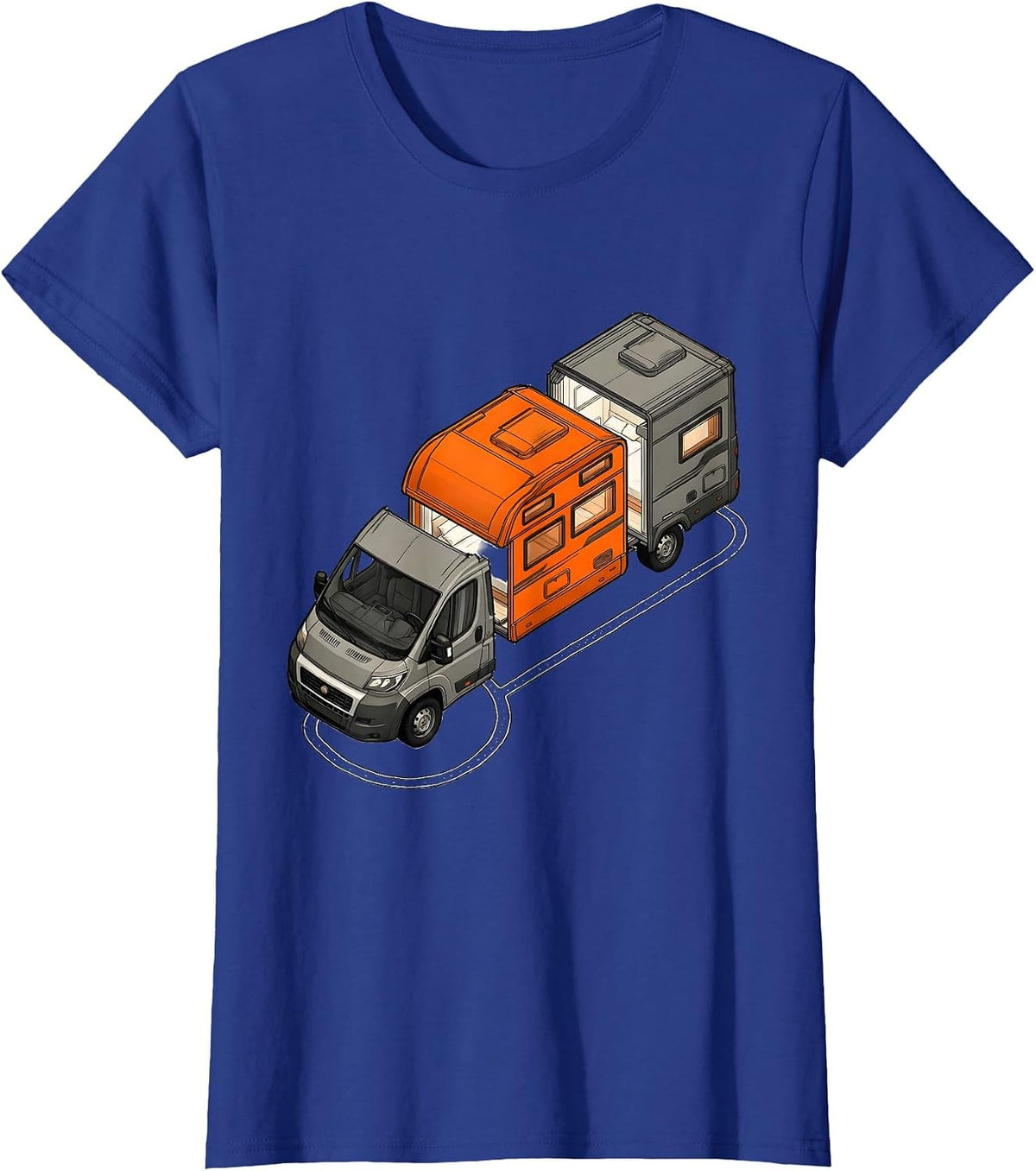 Women's Exploded Camper Van Retro Van Life Nomads T-Shirt - Royal Blue