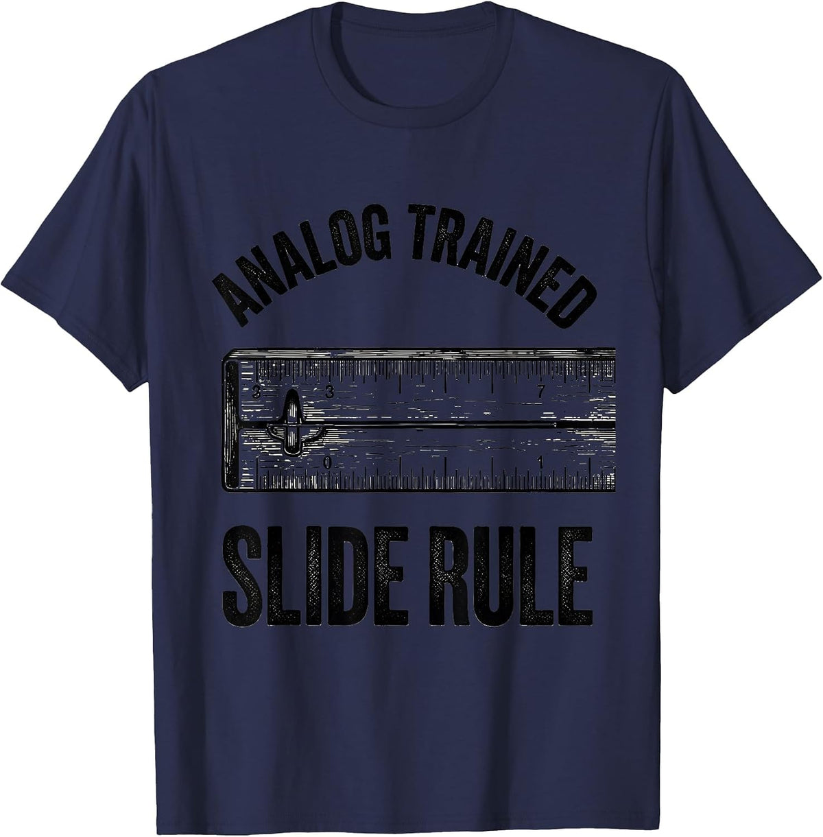 Men's Analog Trained Slide Rule Retro Mechanical Instrument T-Shirt - Navy Blue