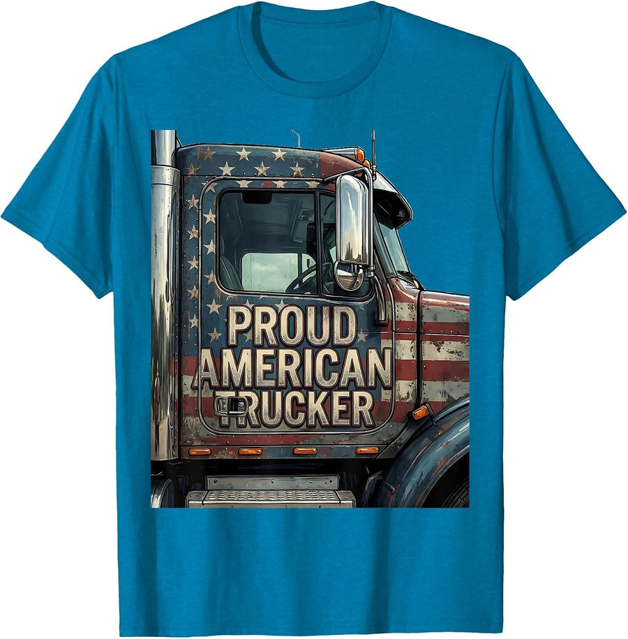 Proud American Trucker Patriotic Semi Truck Driver Trucker T-Shirt - Sapphire Blue