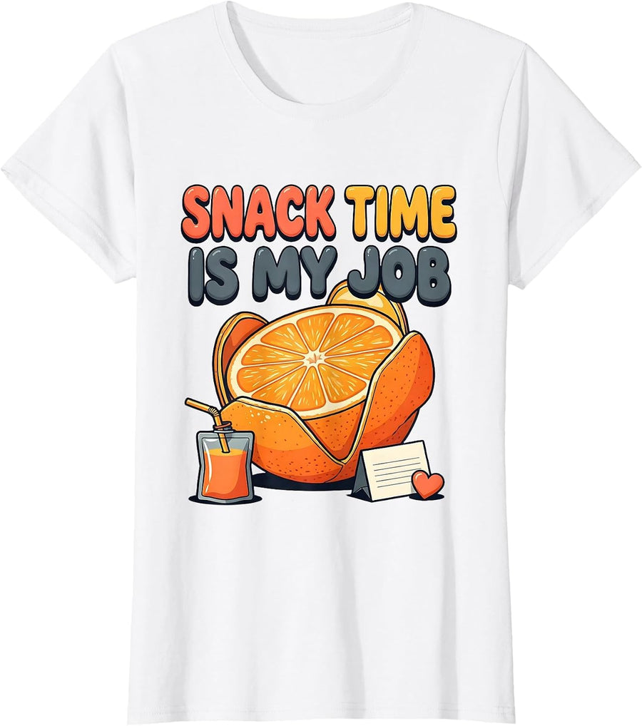 Women's Snack Time Is My Job Funny Paraeducator Paraprofessional T-Shirt - White