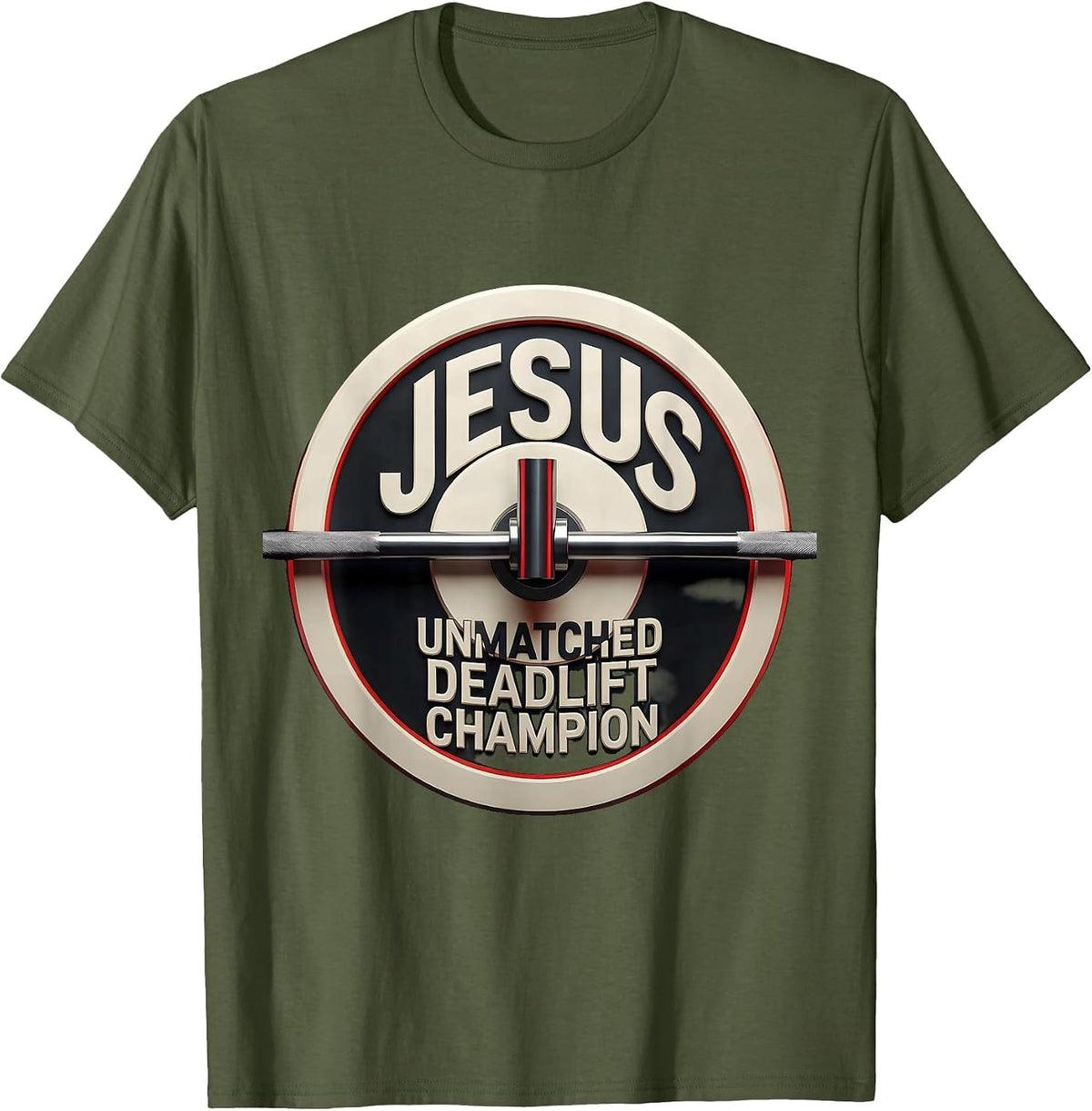 Jesus The Unmatched Deadlift Champion Geometric Christian T-Shirt - Olive Green