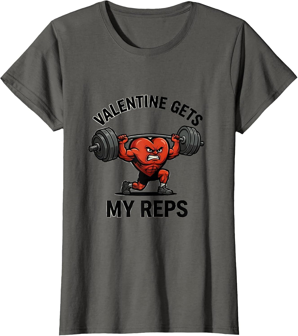 Women's Valentine Gets My Reps Funny Gym Heart Weightlifting T-Shirt - Asphalt Grey
