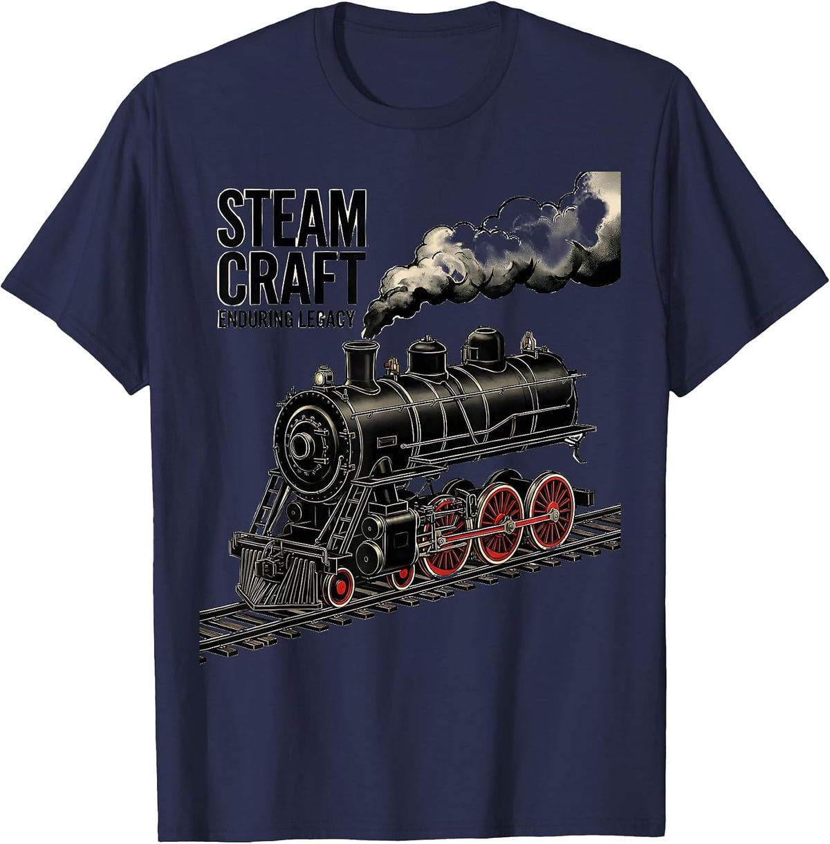 Steam Craft Enduring Legacy Vintage Steam Locomotive Train T-Shirt - Navy Blue