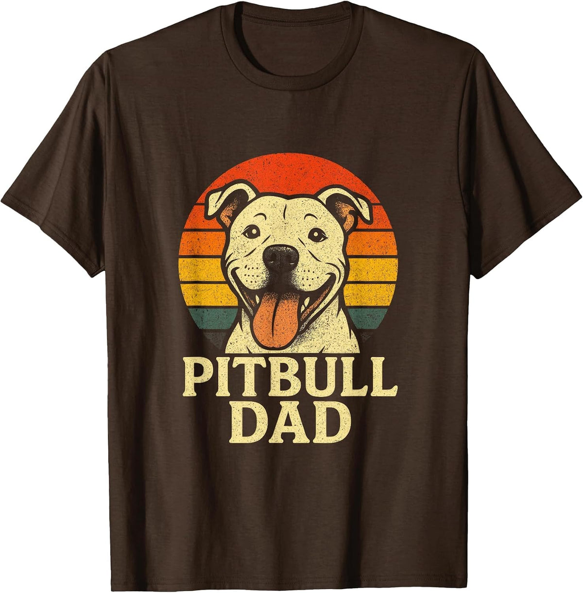 Pitbull DAD - Vintage Smiling Pitbull Lover T-Shirt - Brown