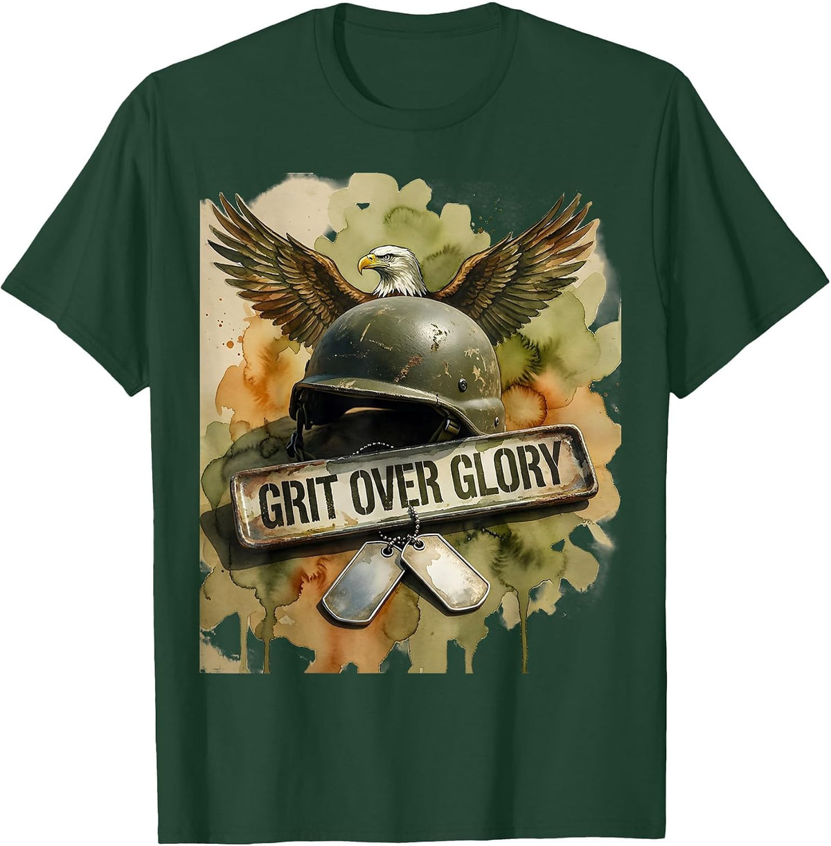 Grit Over Glory Army Veteran Graphic Design T-Shirt - Dark Green