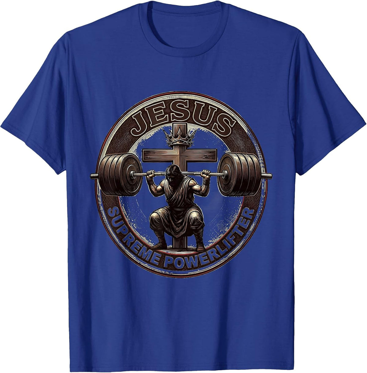 Jesus The Supreme Powerlifter Funny Christian Gym T-Shirt - Royal Blue