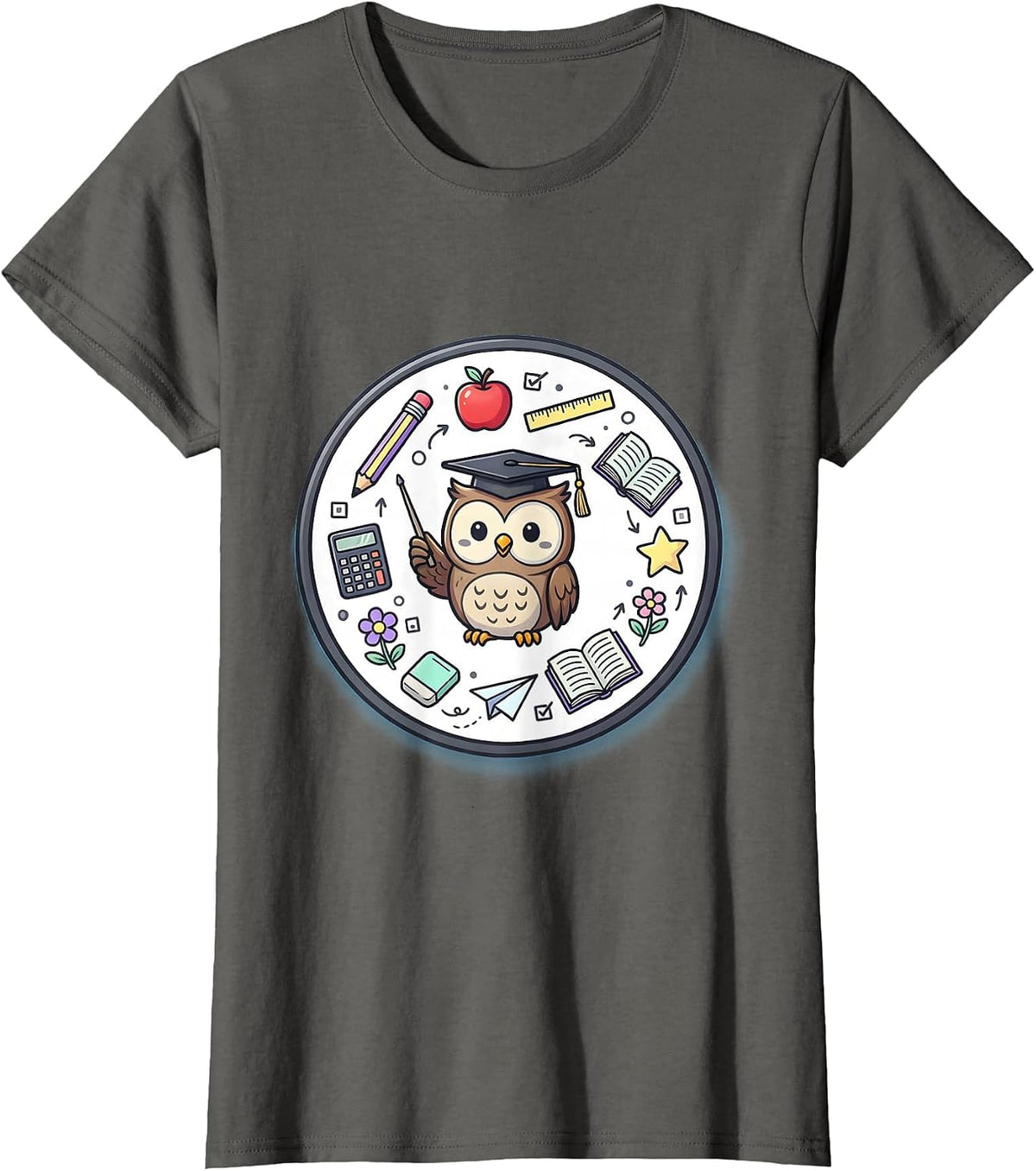 Women's 4th Grade Teacher Owl Graduation Cap Design T-Shirt - Asphalt Grey