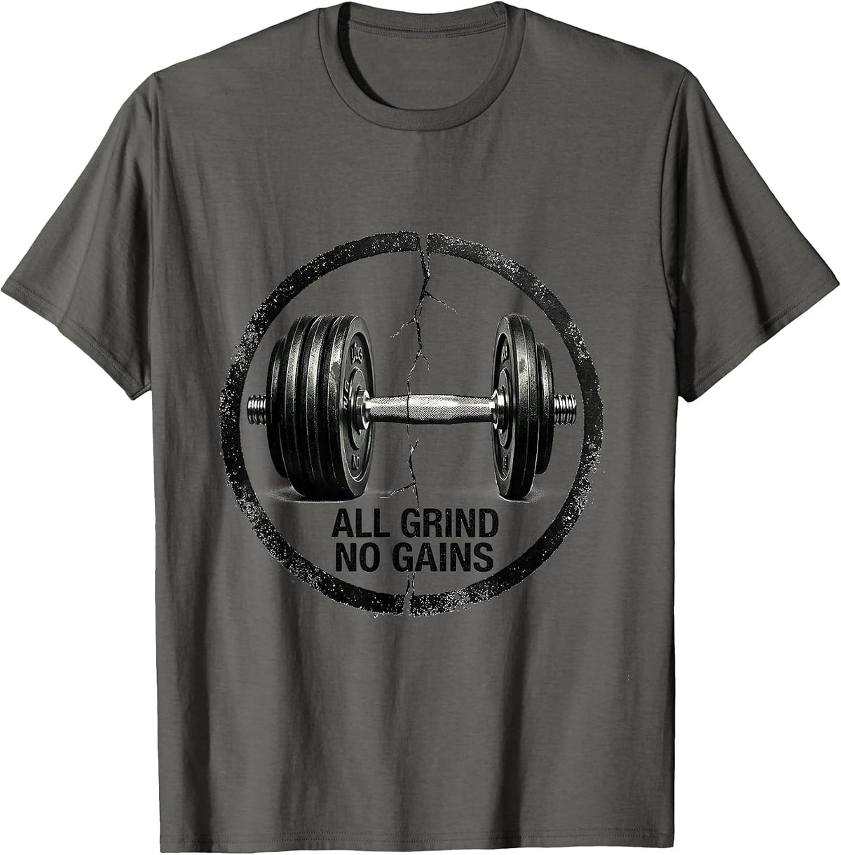 Men's All Grind No Gains Funny Gym Workout Deadpan Humor T-Shirt - Asphalt Grey