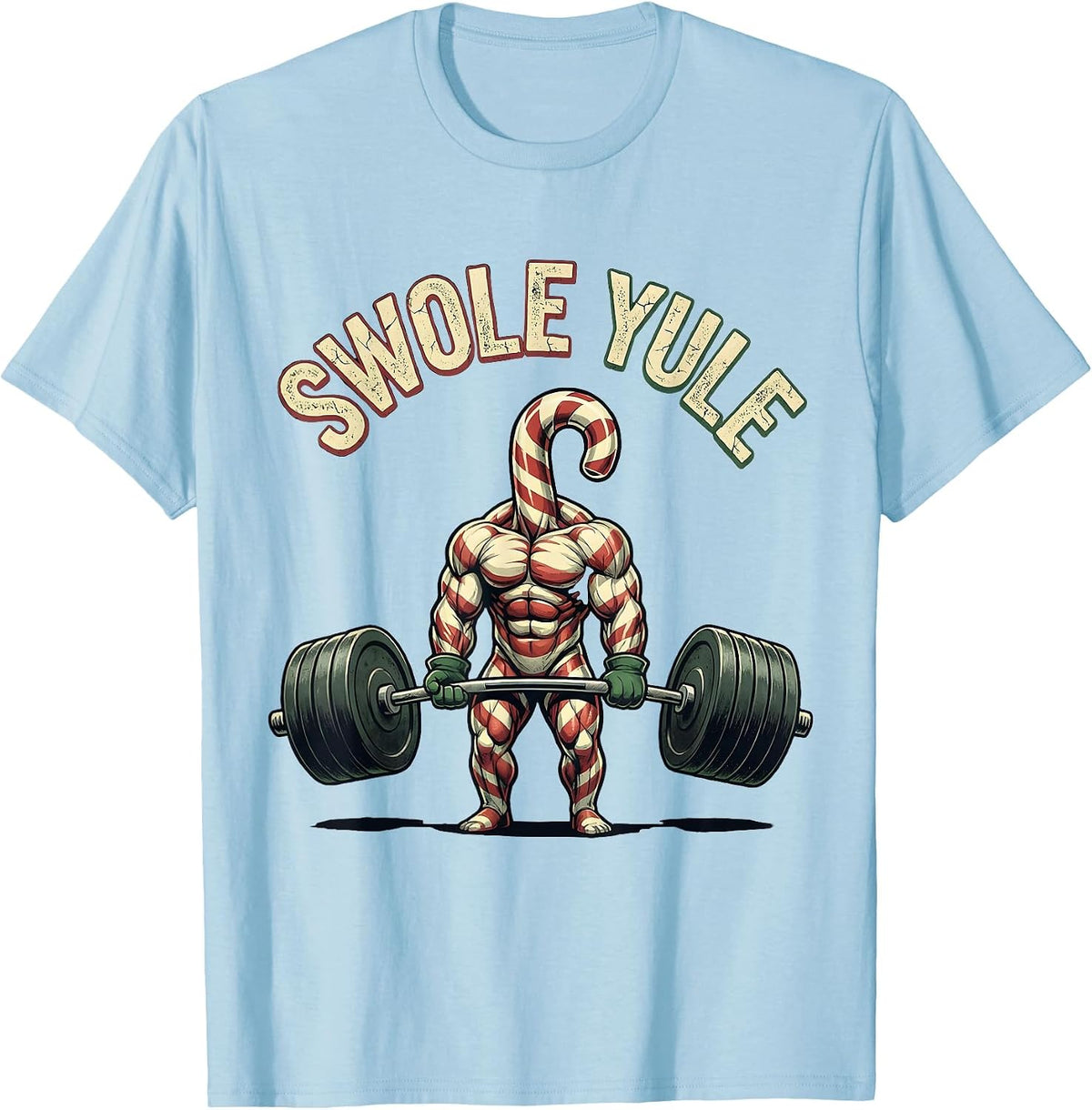Men's Swole Yule Distressed Funny Christmas Gym Weightlifting T-Shirt - Baby Blue