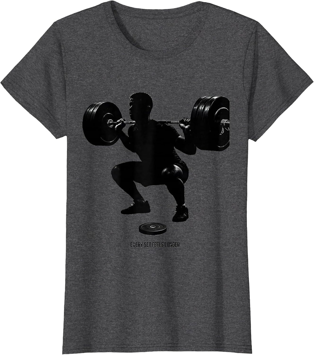 Women's Every Set Feels Longer Monochromatic Gym Humor Weightlifting T-Shirt - Dark Heather Grey