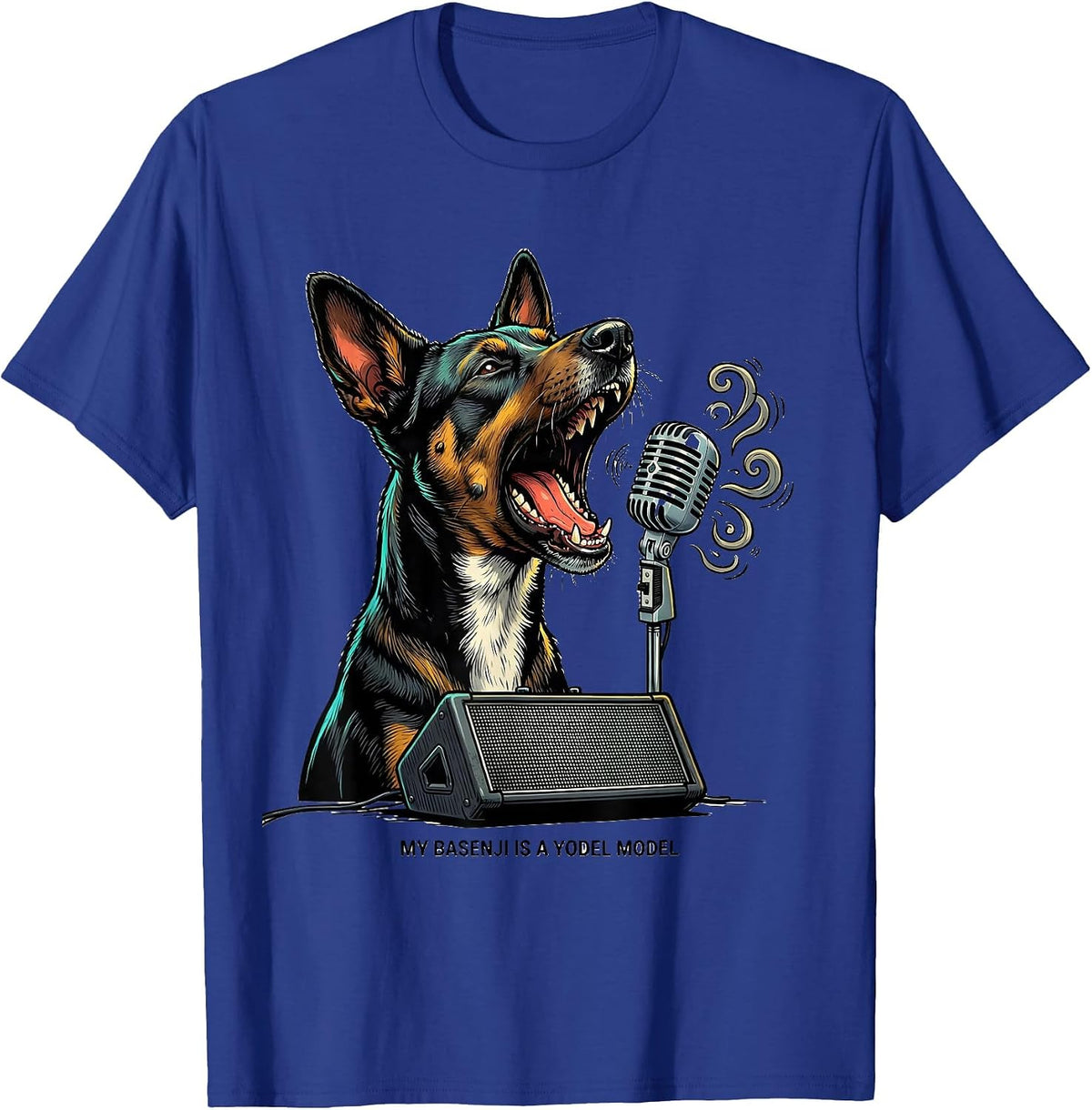 My Basenji Is A Yodel Model Funny Dog Lover Gift T-Shirt - Royal Blue