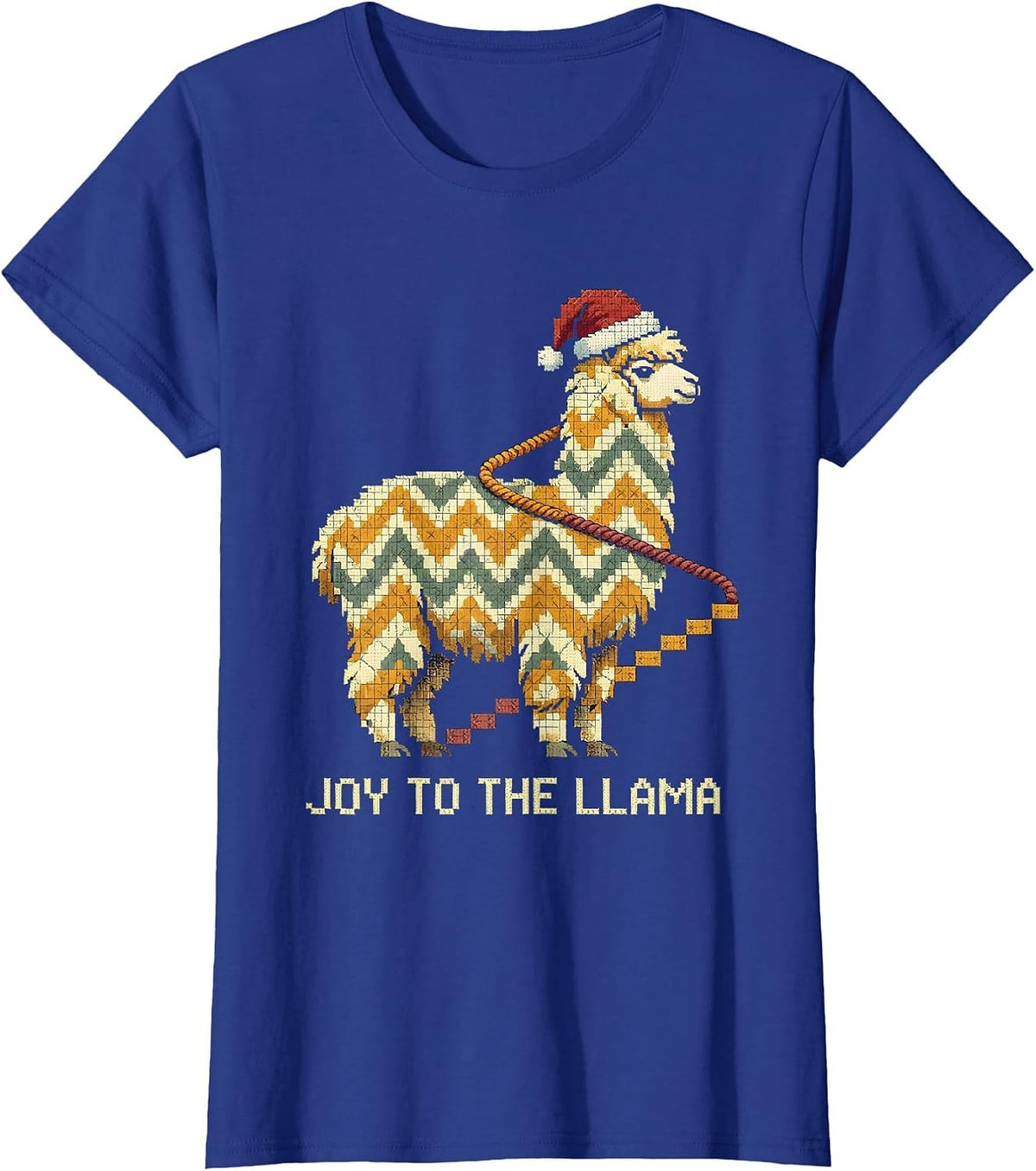 Women's Joy To The Llama Funny Llama Christmas Animal Lover Humor T-Shirt - Royal Blue