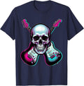 Skull Crossed Guitars Rock Band Graphic T-Shirt - Navy Blue