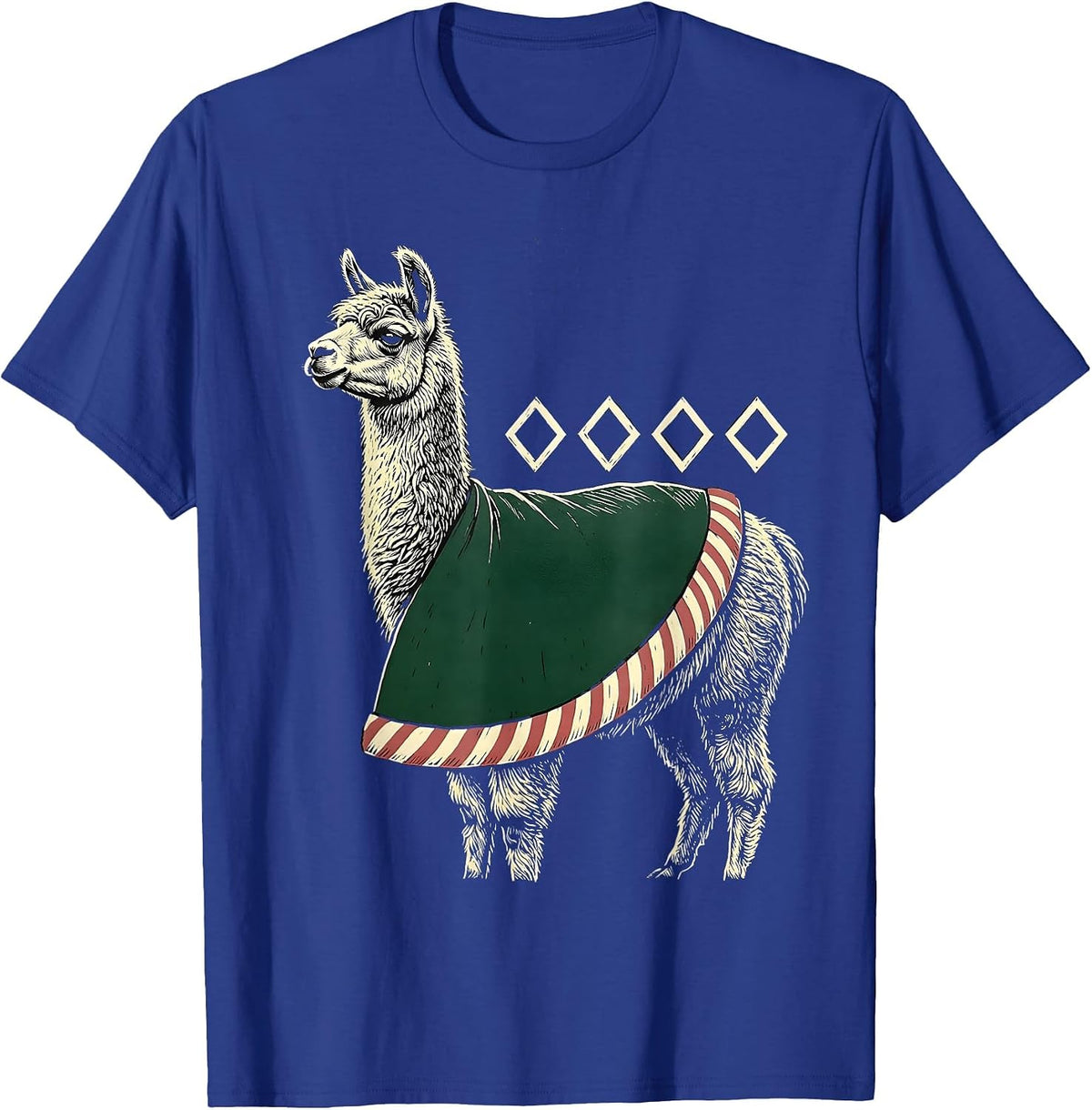 Men's Santa Llama Linocut Funny Christmas Animal Lover Gift T-Shirt - Royal Blue