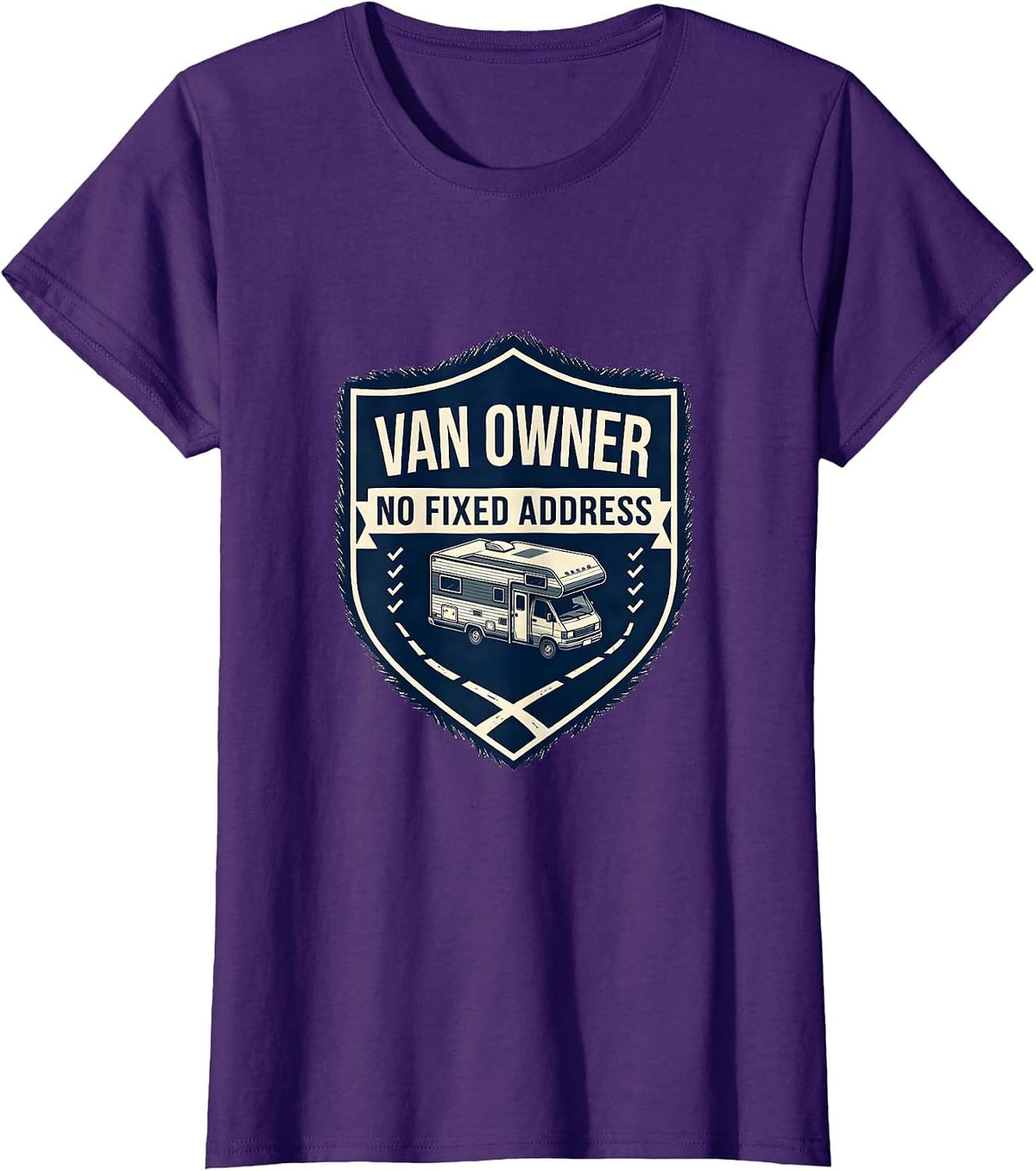Women's Van Owner, No Fixed Address Vintage Van Life Nomad Road-Trip T-Shirt - Purple