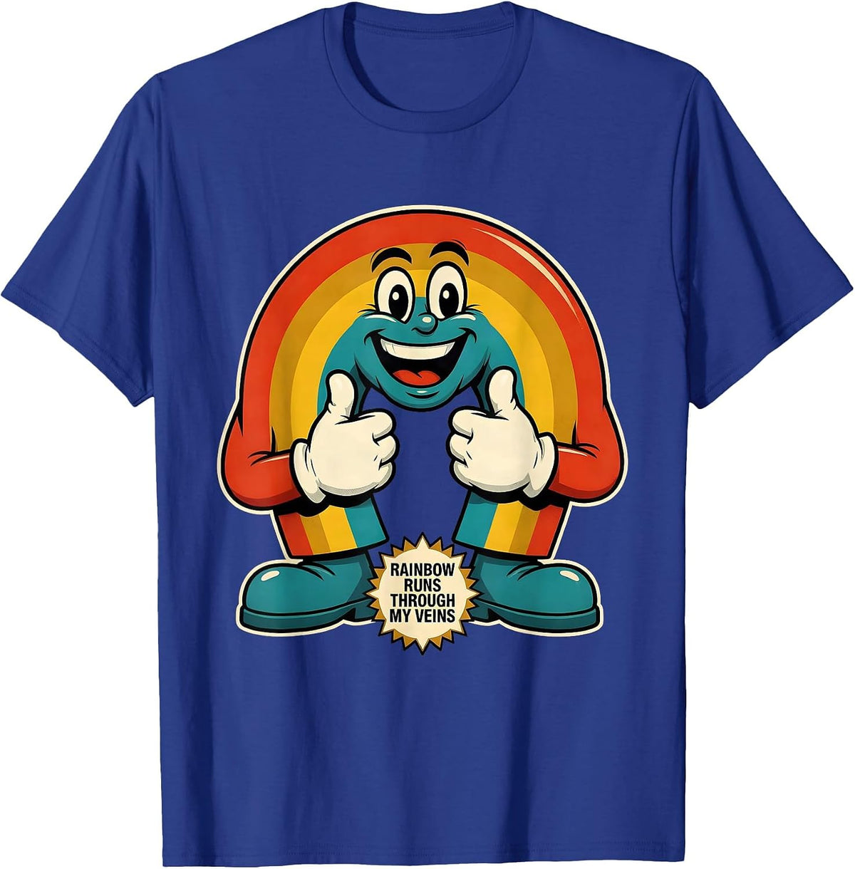 Men's Rainbow Runs Through My Veins Pride Design T-Shirt - Royal Blue