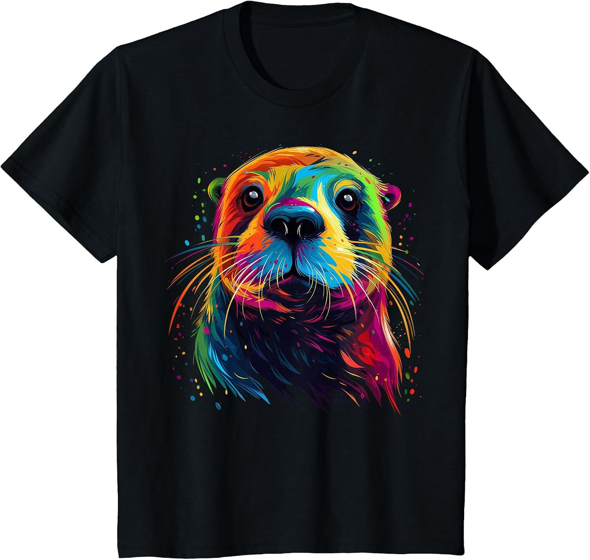 Otter Face Colorful River Sea Animal Art Lover Cute Black T-Shirt - Black