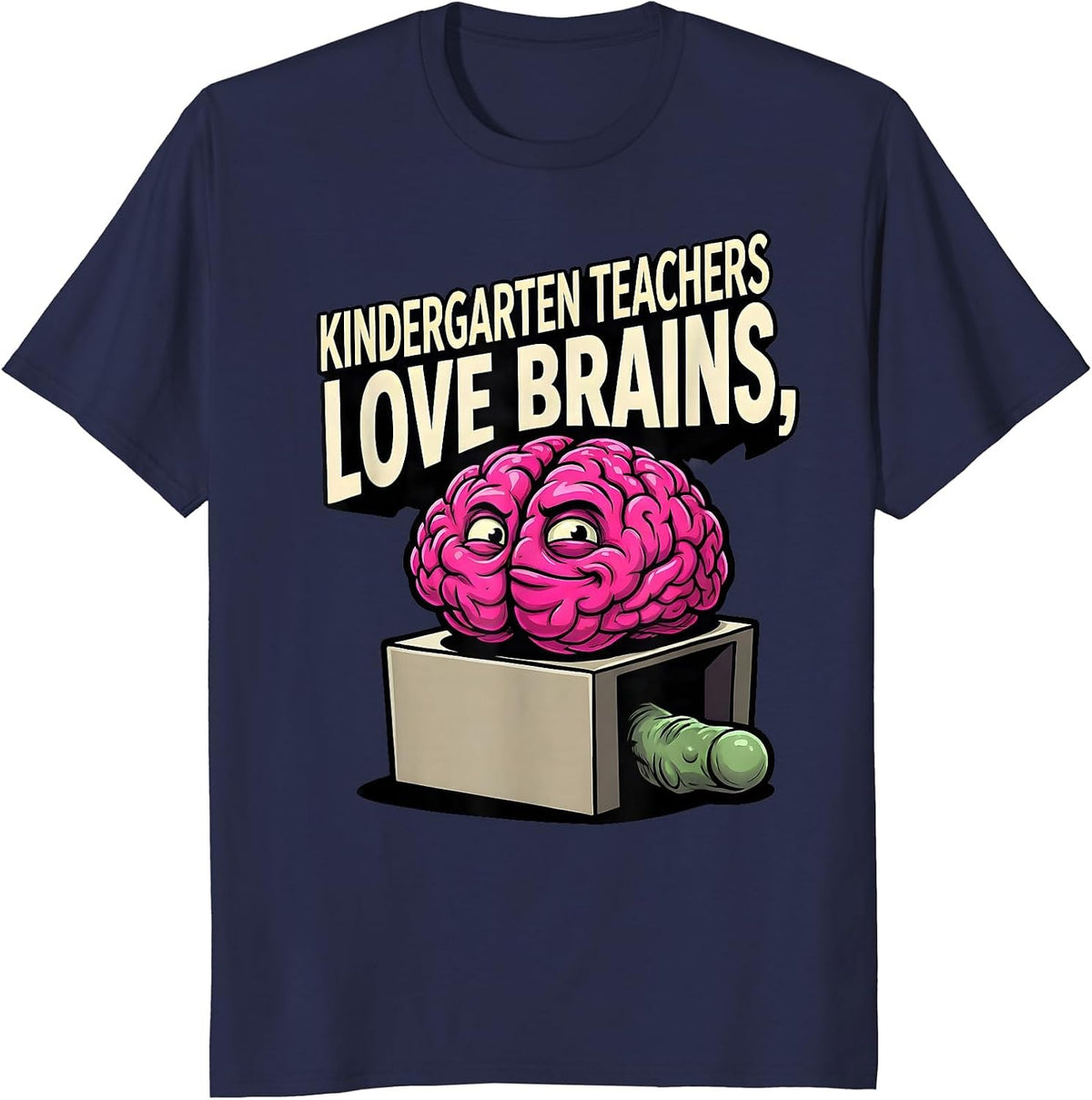 Kindergarten Teachers Love Brains Funny Zombie Halloween T-Shirt - Navy Blue
