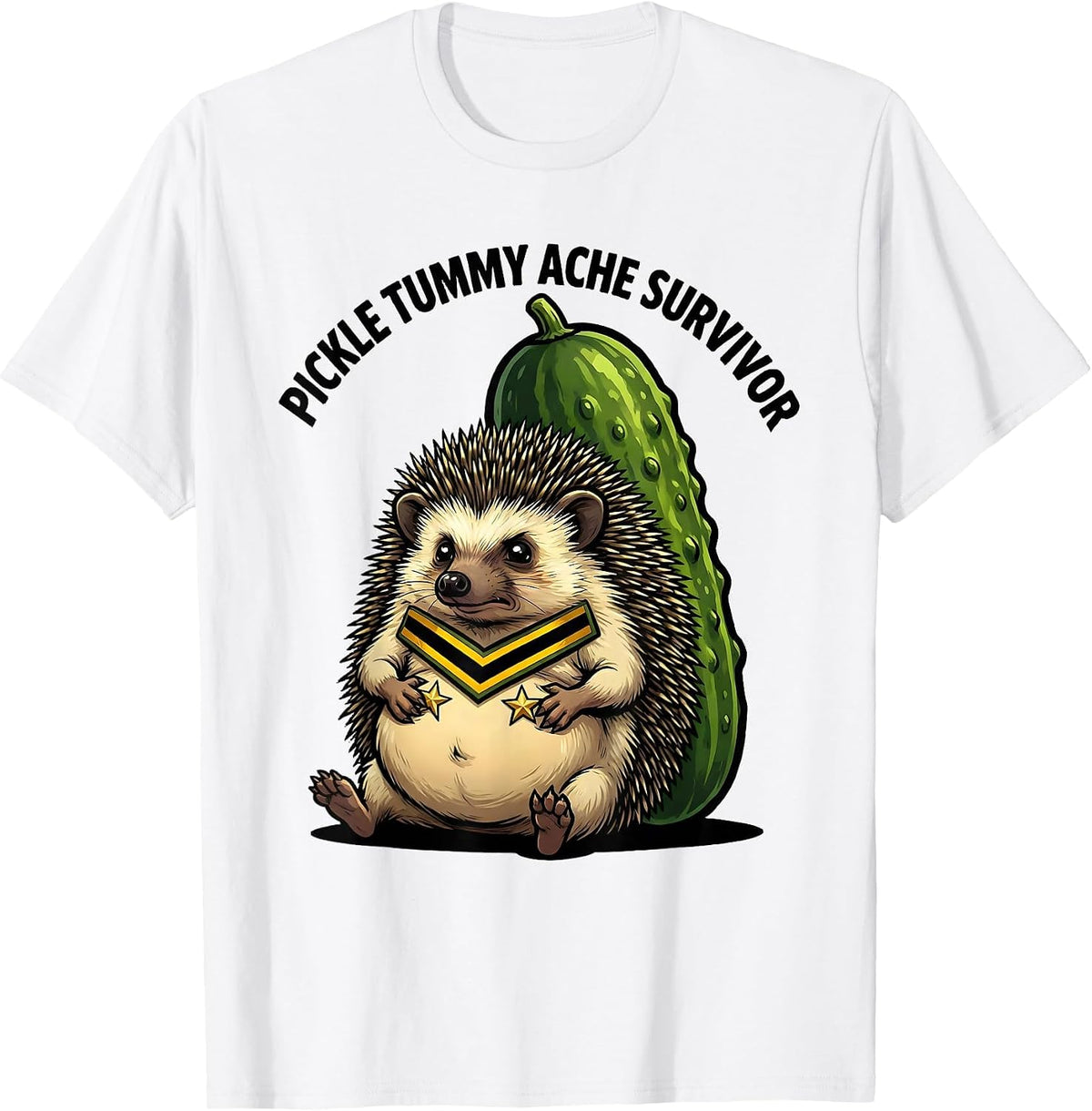 Men's Pickle Tummy Ache Survivor Funny Hedgehog Meme Humor T-Shirt - White