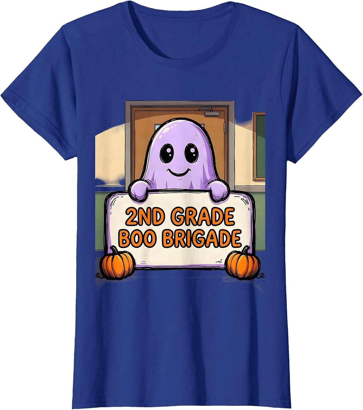 Women's 2nd Grade Boo Brigade Spooky Second Grade Halloween Teacher T-Shirt - Royal Blue