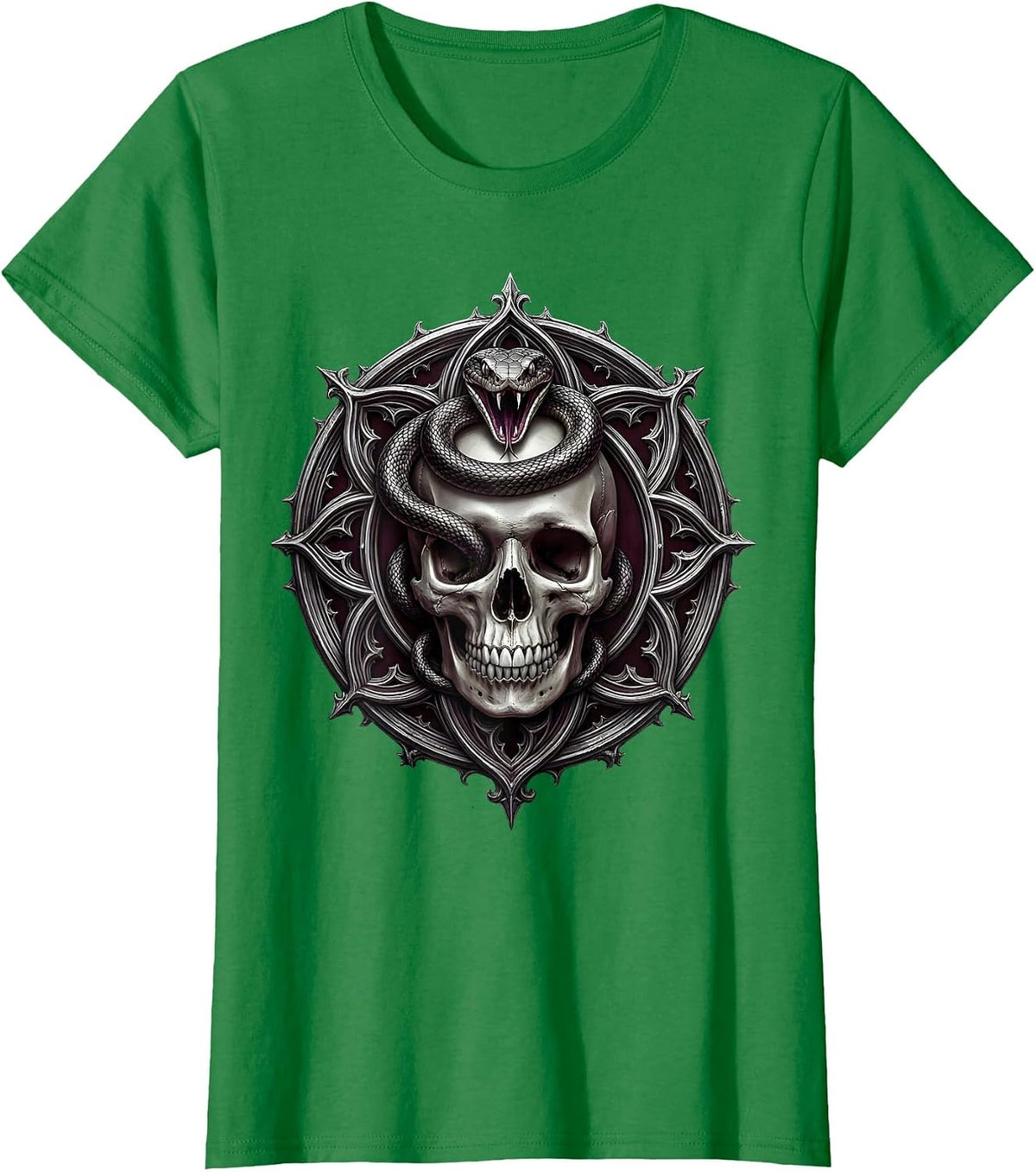 Snake and Skull Horror Graphic Illustration T-Shirt - Kelly Green