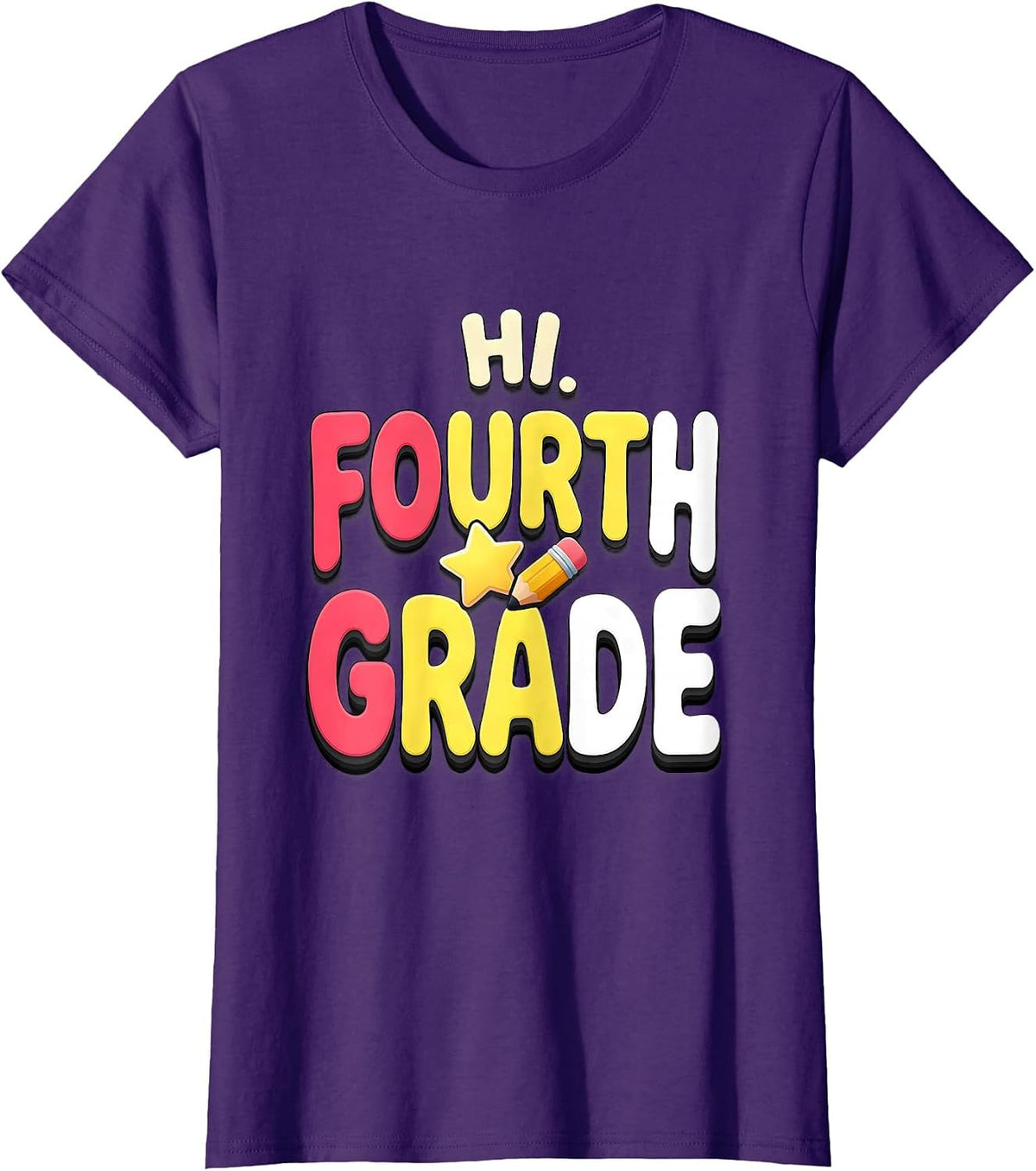 Women's Hi, Fourth Grade Playful Back to School Teacher Student T-Shirt - Purple
