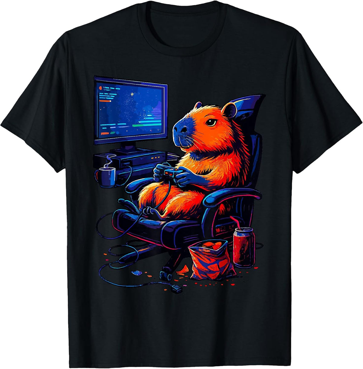 Gamer Capybara Gaming T-Shirt, Men, Black, Small - As Pictured