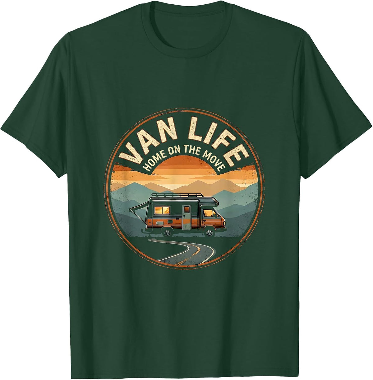 Van Life Home On The Move Vintage Retro Camper Nomad Pride T-Shirt - Dark Green